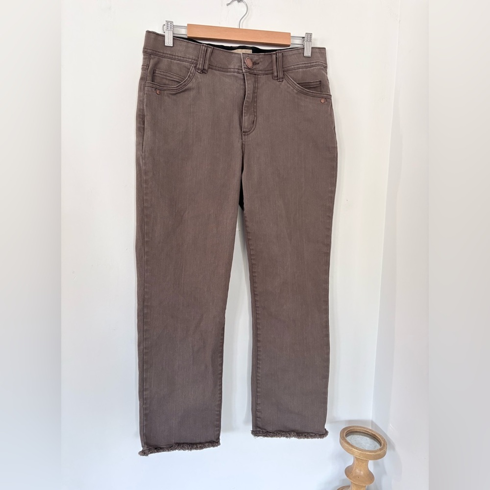 DEMOCRACY Ab Technology Raw Hem Ankle Straight Jeans Brown Gray Zip Casual Sz 10